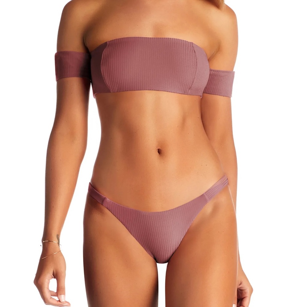 Vitamin A Havana Off-the-Shoulder Bikini Top and Aloha Side tie bottoms